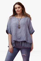Ivy double layer linen top - Blue