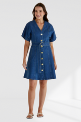 Fiori Denim Dress - Mid Wash