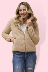 Taylee Zip Teddy Jacket - Beige