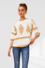 Border Print top- white beige