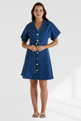 Fiori Denim Dress - Mid Wash
