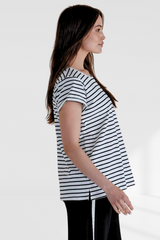 Caia Crew Tee - Black Stripe | Betty Basics