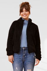 Taylee Zip Teddy Jacket - Black