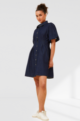 Sylvie Puff Sleeve Denim Dress- Dark Denim