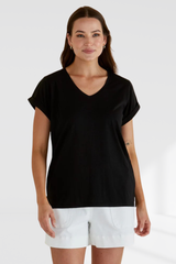 Ayla V-neck Tee - Black