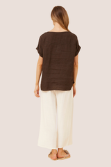 Lina linen top - chocolate