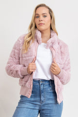 Jordyn Faux Fur Bomber Jacket - Blush