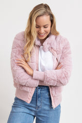 Jordyn Faux Fur Bomber Jacket - Blush