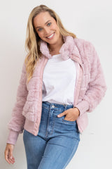 Jordyn Faux Fur Bomber Jacket - Blush