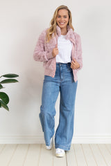 Jordyn Faux Fur Bomber Jacket - Blush