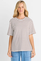 Relax Boxy Tee - Choc/White Stripes