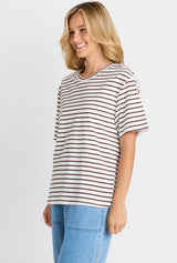 Relax Boxy Tee - Choc/White Stripes