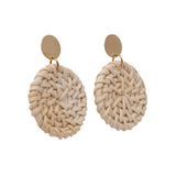 Round Cream Rattan Earrings