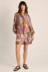 Daria Shirred Blouse - Leaf Print