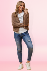 Taylee Zip Teddy Jacket - mocha