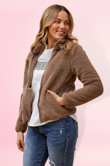 Taylee Zip Teddy Jacket - mocha