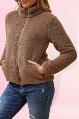 Taylee Zip Teddy Jacket - mocha