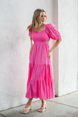 Verona Linen Midi Dress - Pink