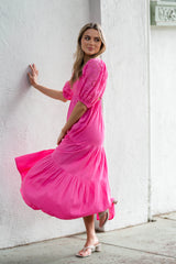 Verona Linen Midi Dress - Pink