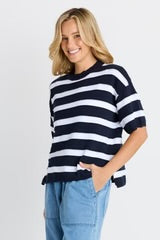 Libby Boxy Top- Navy stripe