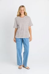Relax Boxy Tee - Choc/White Stripes