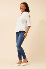 Sofia embroidery top - white
