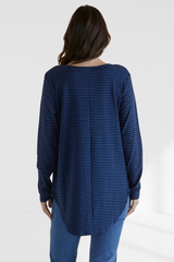 Megan Long Sleeve Top - Blue Stripe - Blur Stripe