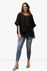 Ivy double layer linen top - Black