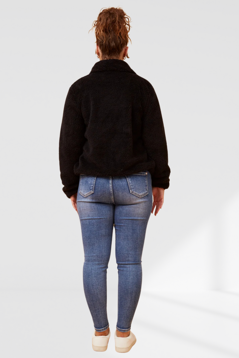 Taylee Zip Teddy Jacket - Black