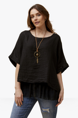 Ivy double layer linen top - Black