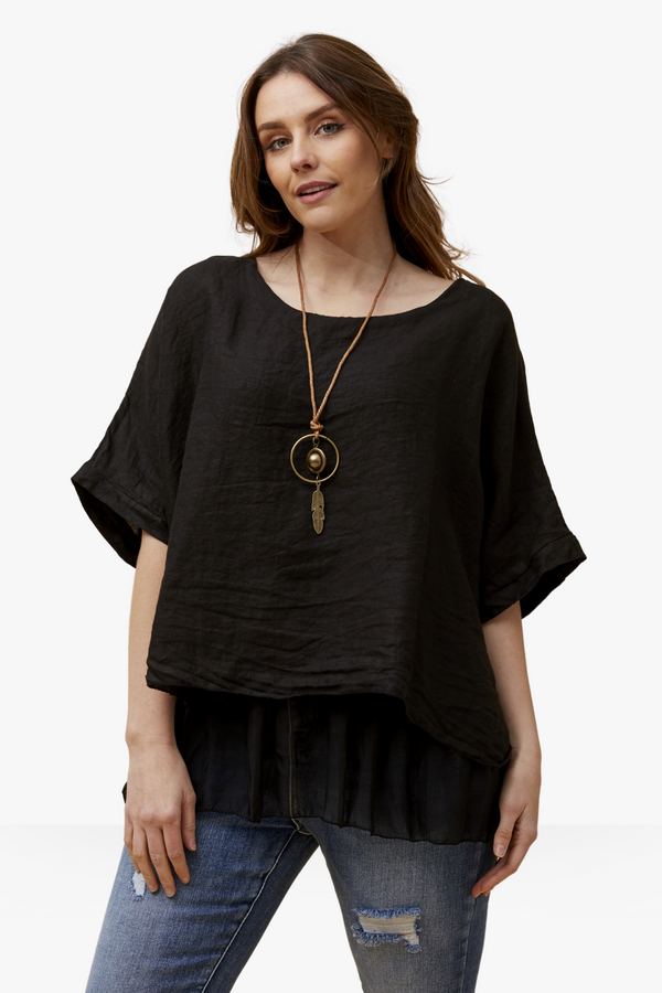 Ivy double layer linen top - Black
