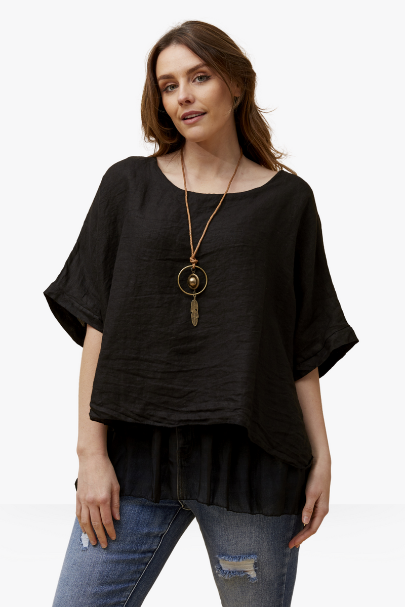 Ivy double layer linen top - Black