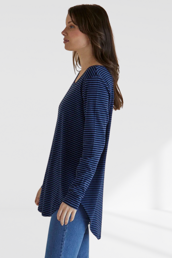 Megan Long Sleeve Top - Blue Stripe - Blur Stripe