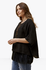 Ivy double layer linen top - Black