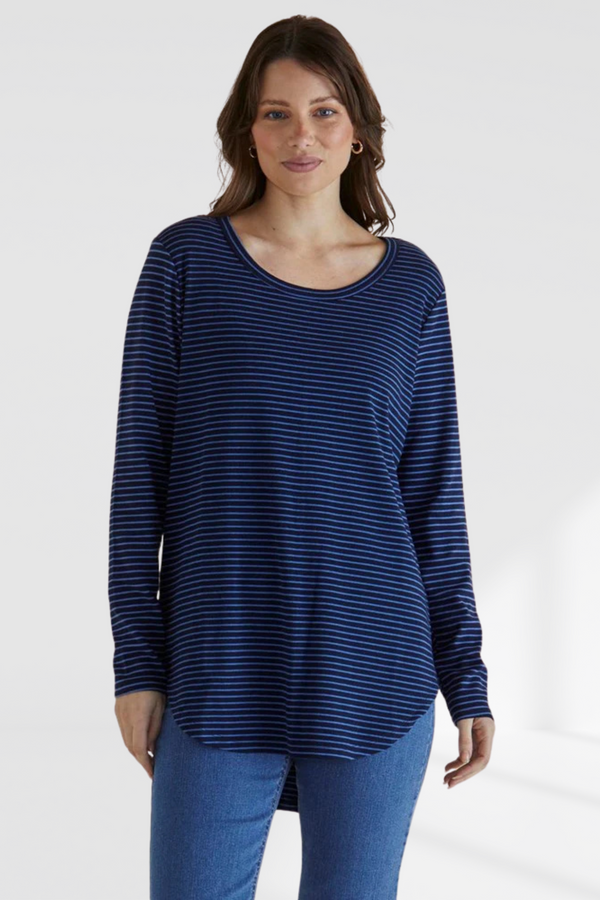 Megan Long Sleeve Top - Blue Stripe - Blur Stripe