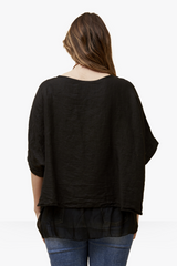 Ivy double layer linen top - Black