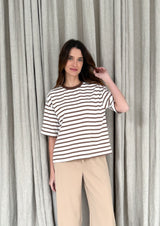 OVERSIZE STRIPE TEE - MOCHA
