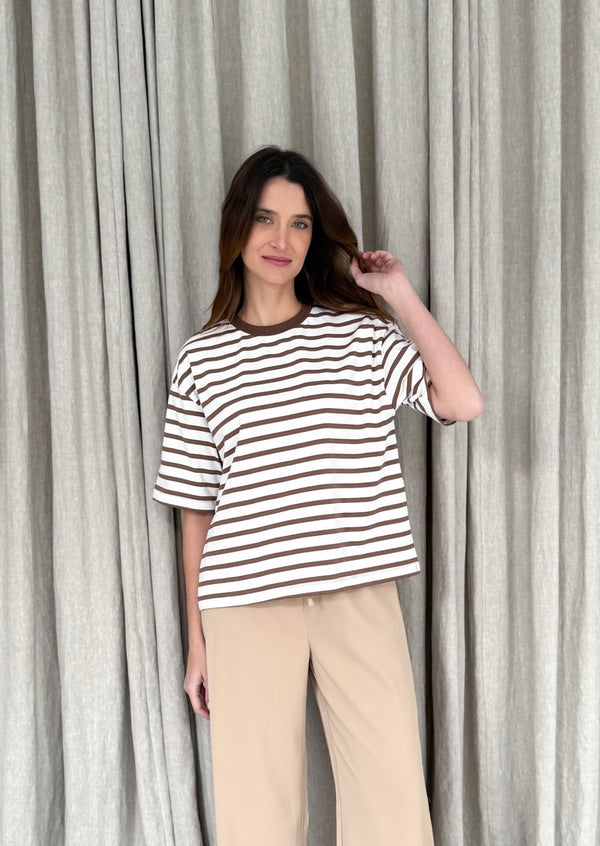 OVERSIZE STRIPE TEE - MOCHA
