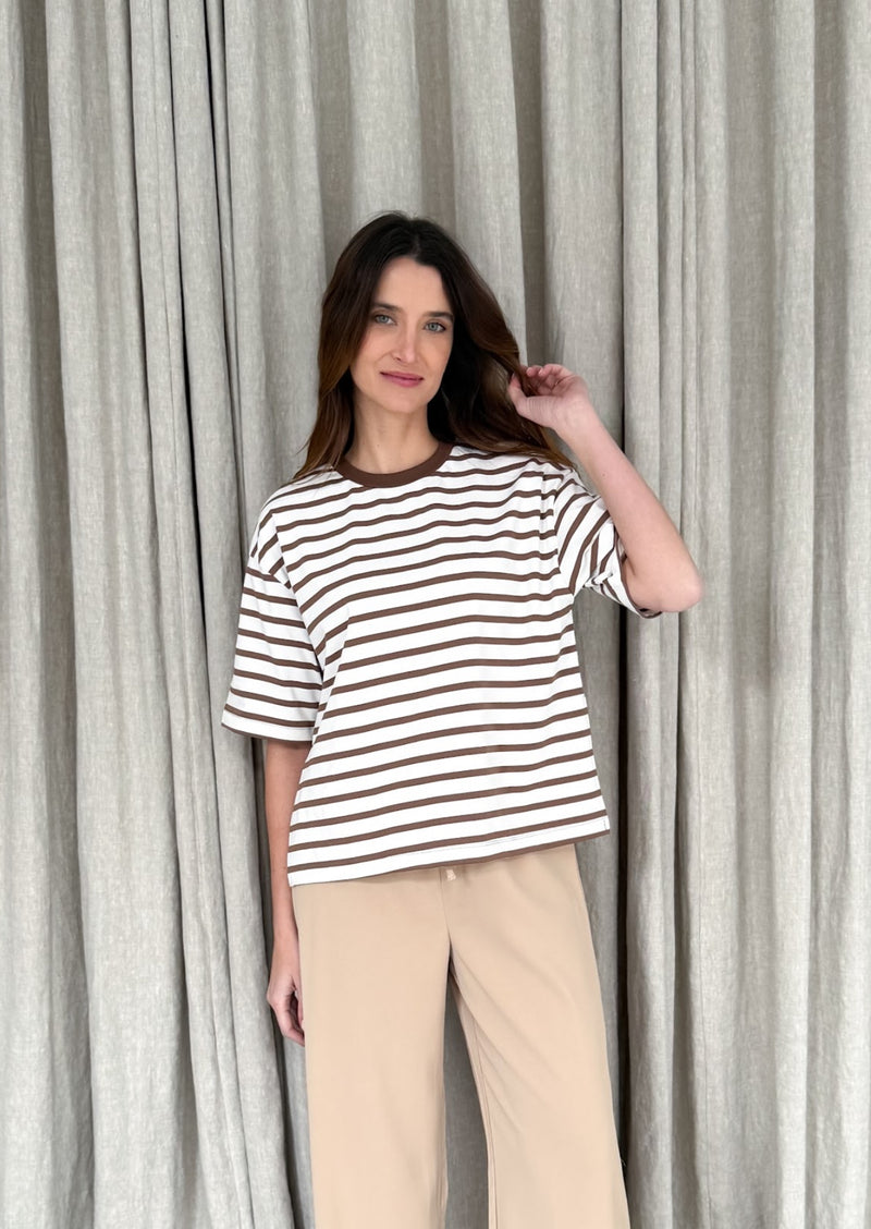 OVERSIZE STRIPE TEE - MOCHA