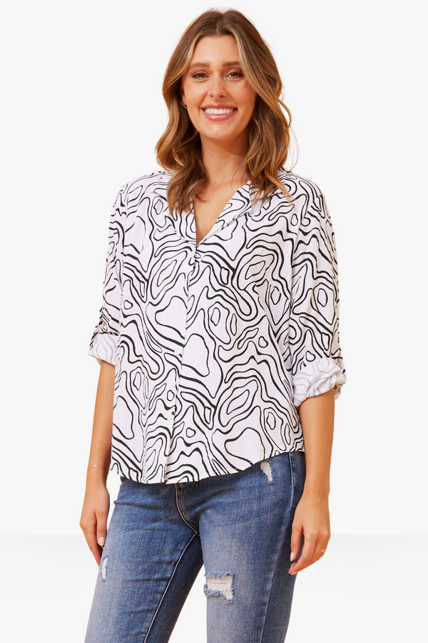 Eira Abstract Shirt - White / Black