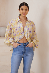 Citra Balloon Sleeve Top - Yellow Floral