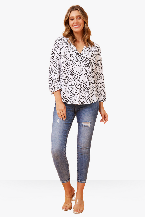 Eira Abstract Shirt - White / Black