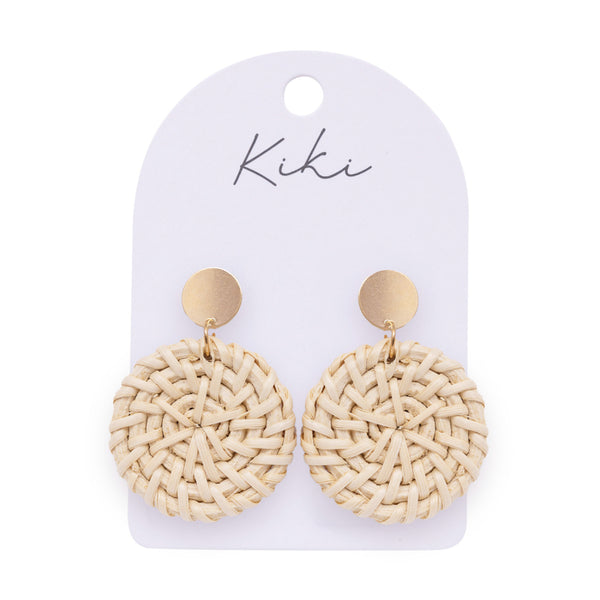 Round Cream Rattan Earrings