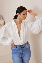 Citra Balloon Sleeve Top - White