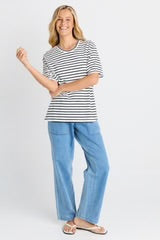 Relax Boxy Tee - Black/White Stripe