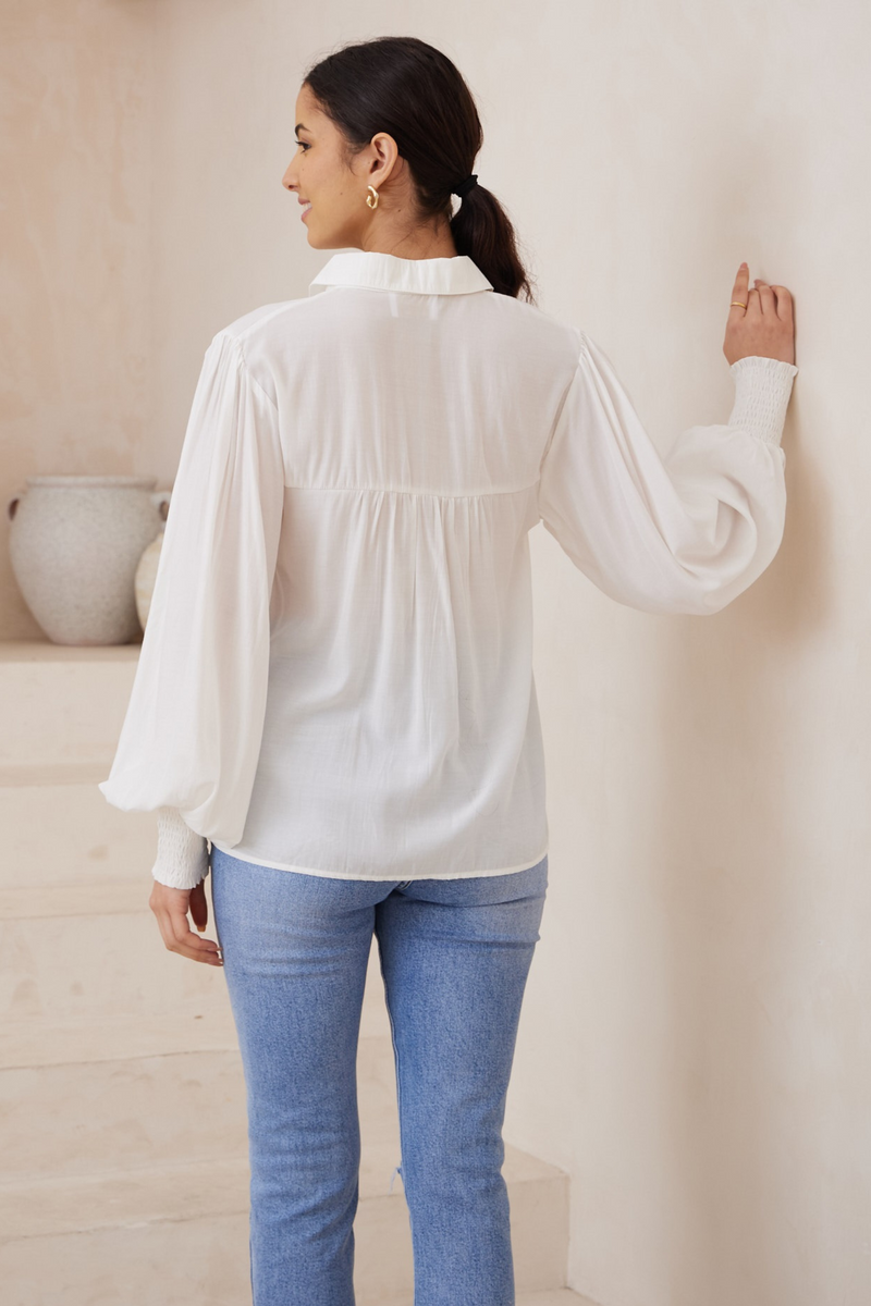 Citra Balloon Sleeve Top - White