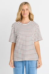 Relax Boxy Tee - Choc/White Stripes