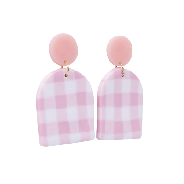 Pink Gingham Earrings