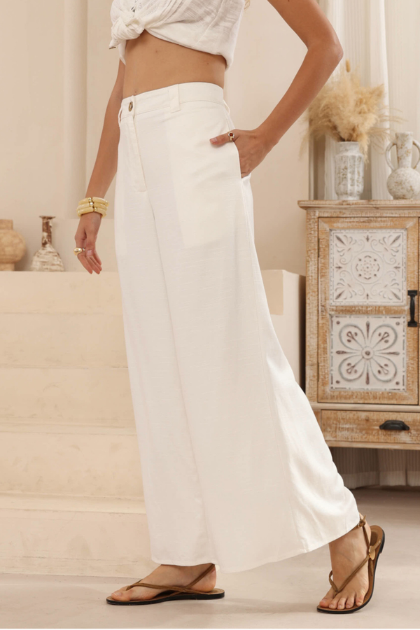 Charlie Silk Linen Pants - white