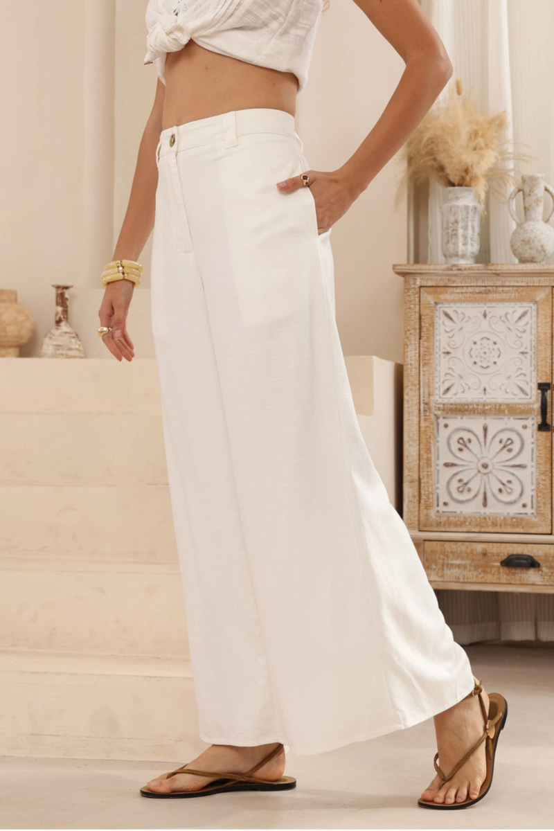 Charlie Silk Linen Pants - white
